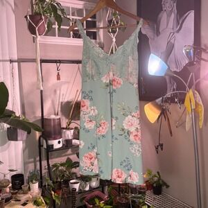 Flora Nikrooz Lace Floral Slip Dress Green Pink Romantic XL